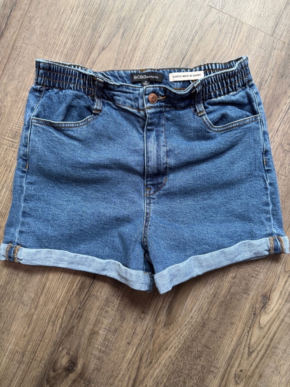 BCBGeneration Elastic Waist Boyfriend Denim Shorts Medium